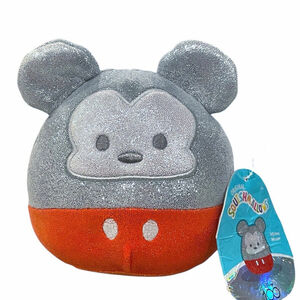 Disney Squishmallows Sparkle Mickey Mouse Plush 100th Anniversary Gray Orange 5”